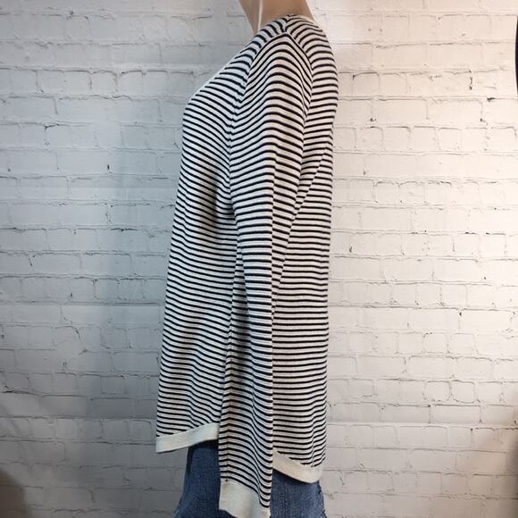 Talbots Long Tunic Style Sweater Black & Off White Knit Stripes Size Large - Picture 4 of 7
